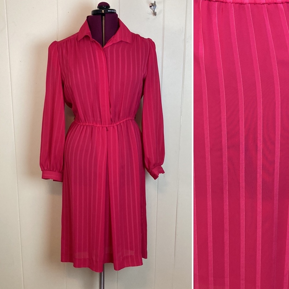 Vintage 70s Striped Disco Shirt Dress Large Secretary Librarian Teacher